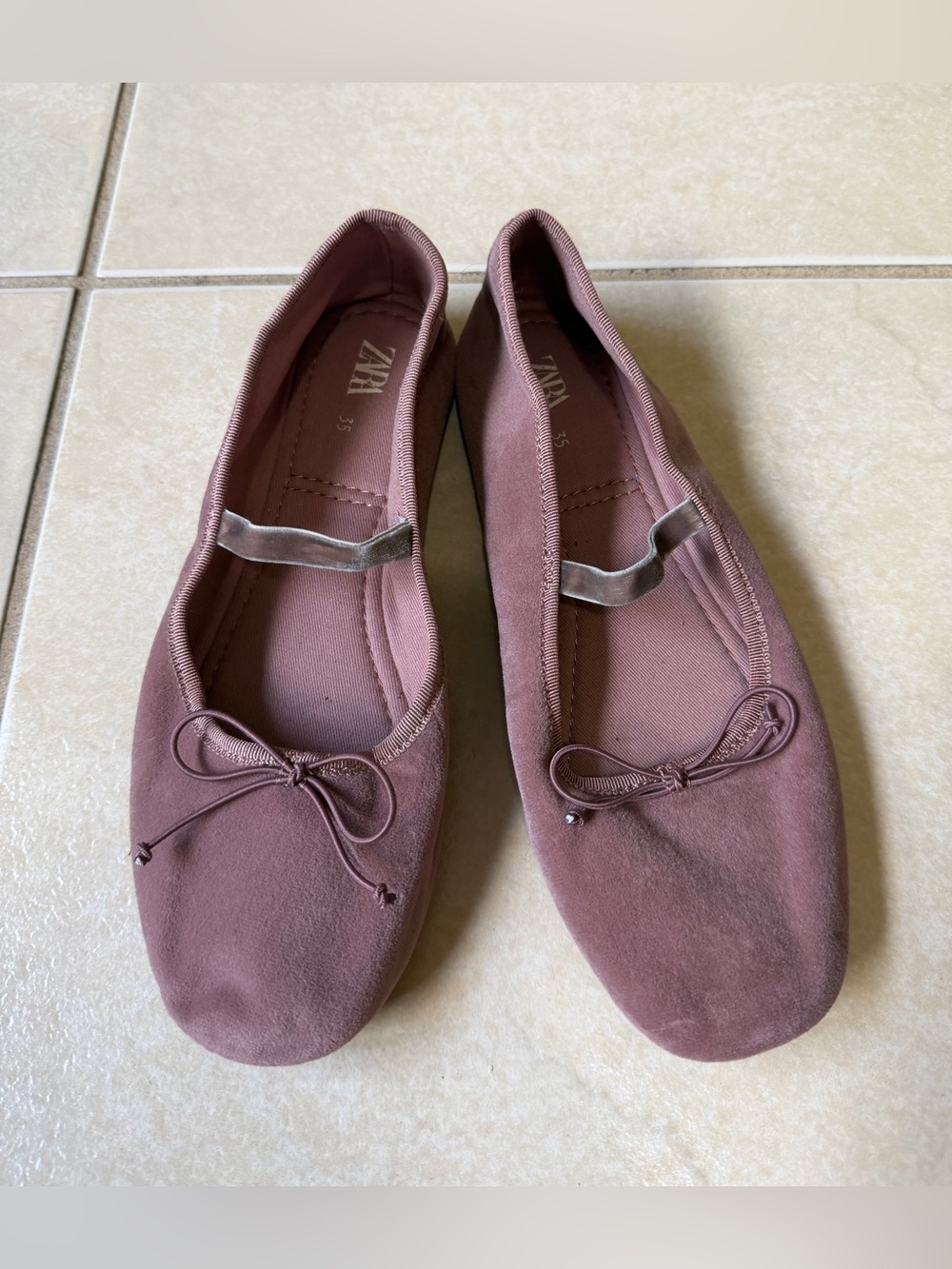 Zara Dusty Rose Velvet Bow Ballet Flats dress Shoes Women’s Size 35 (5)